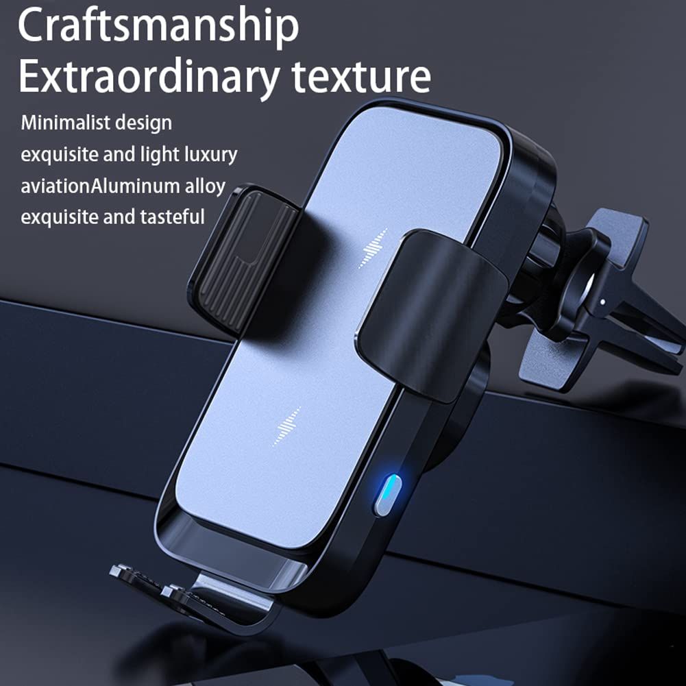 15W Fast Wireless Car Charger Vent Mount Fast Charging Auto-Clamping Air Vent Car Phone Holder (Black)