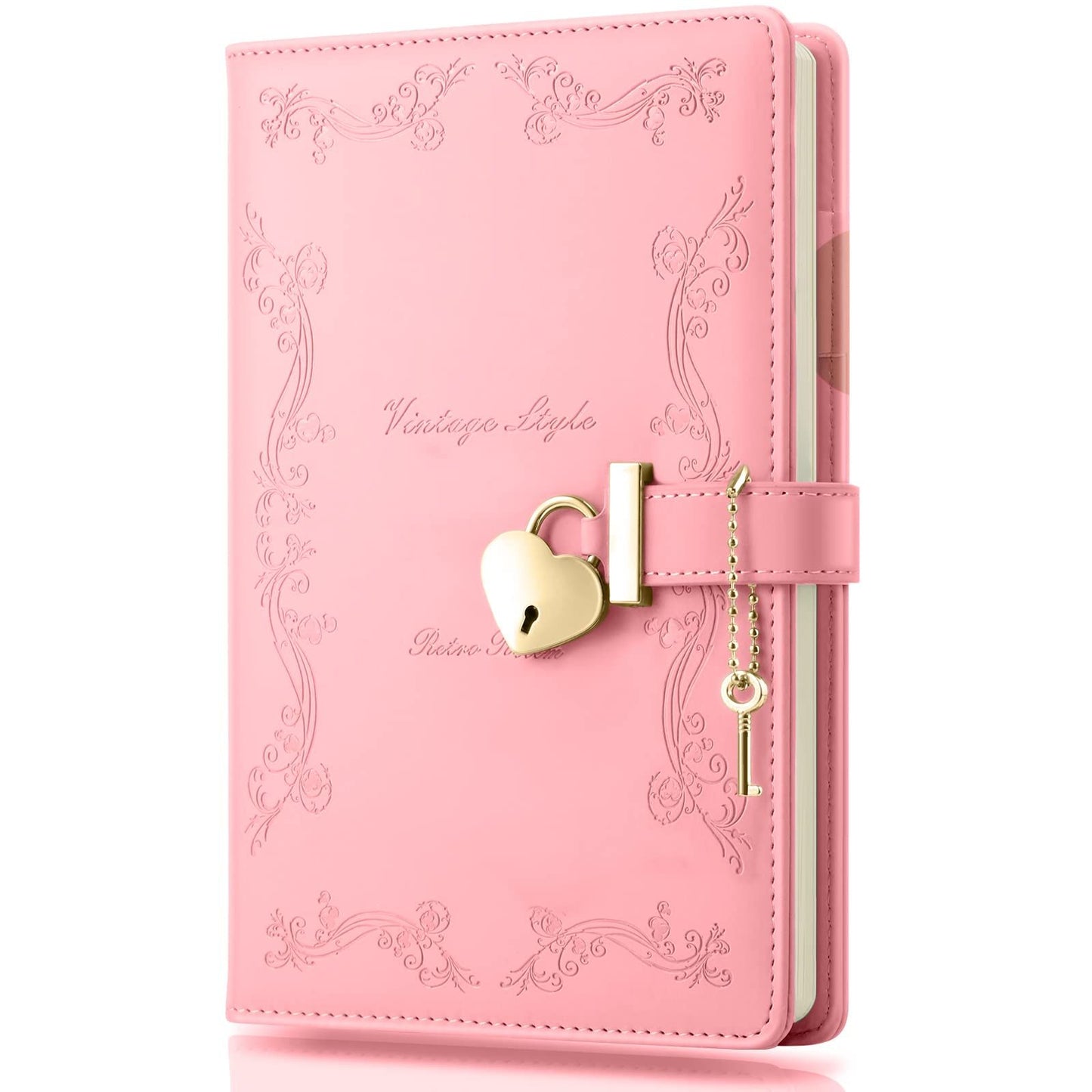 Girls Diary with Lock and Key, Cute Heart Shaped Lock Journal for Women, Refillable  Leather Notebook Gift for Teen Girls - Pink