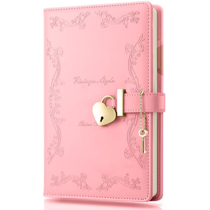 Girls Diary with Lock and Key, Cute Heart Shaped Lock Journal for Women, Refillable  Leather Notebook Gift for Teen Girls - Pink