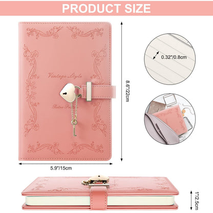 Girls Diary with Lock and Key, Cute Heart Shaped Lock Journal for Women, Refillable  Leather Notebook Gift for Teen Girls - Pink