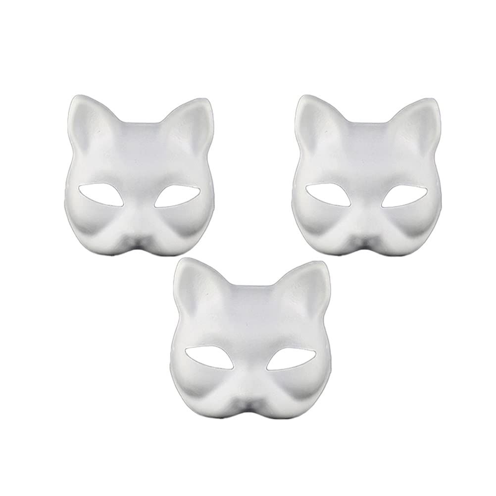 Cat Mask, 3PCS Masks White Cat Masks Blank DIY Halloween Mask Animal Half Facemasks Masquerade Cosplay Party