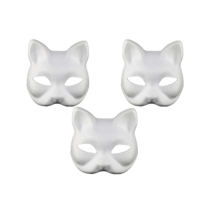 Cat Mask, 3PCS Masks White Cat Masks Blank DIY Halloween Mask Animal Half Facemasks Masquerade Cosplay Party