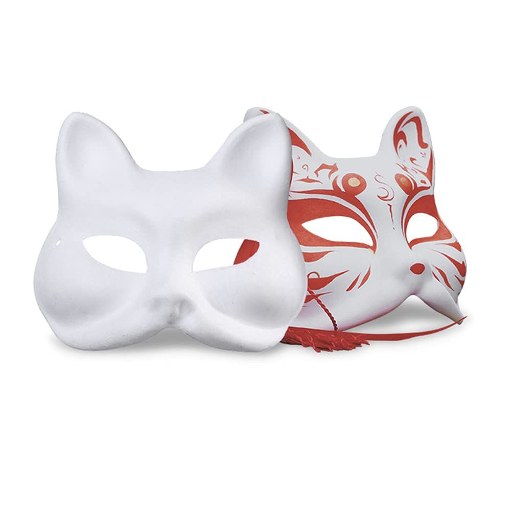 Cat Mask, 3PCS Masks White Cat Masks Blank DIY Halloween Mask Animal Half Facemasks Masquerade Cosplay Party