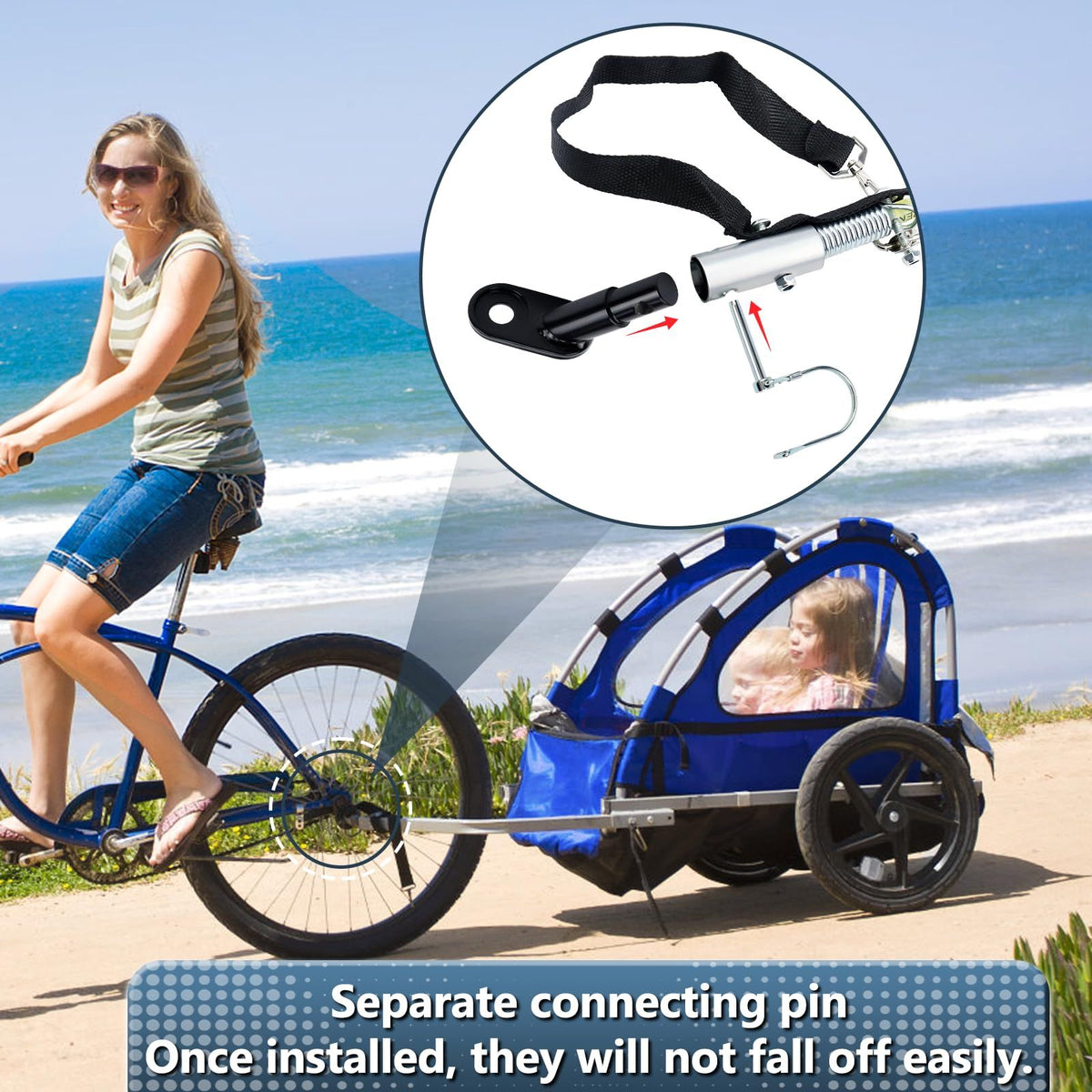 Bicycle trailer hooks, connectors, couplers, bicycle adapters, black adapter accessories provided for cargo and pet bicycle trailers