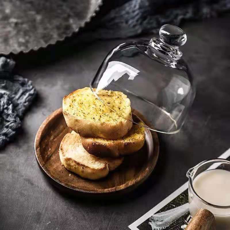 Mini Glass Dessert Dome with Base, Small Decorative Cake Tray with Glass Dome Cover, Cake Fruit Display Server Tray for Kitchen