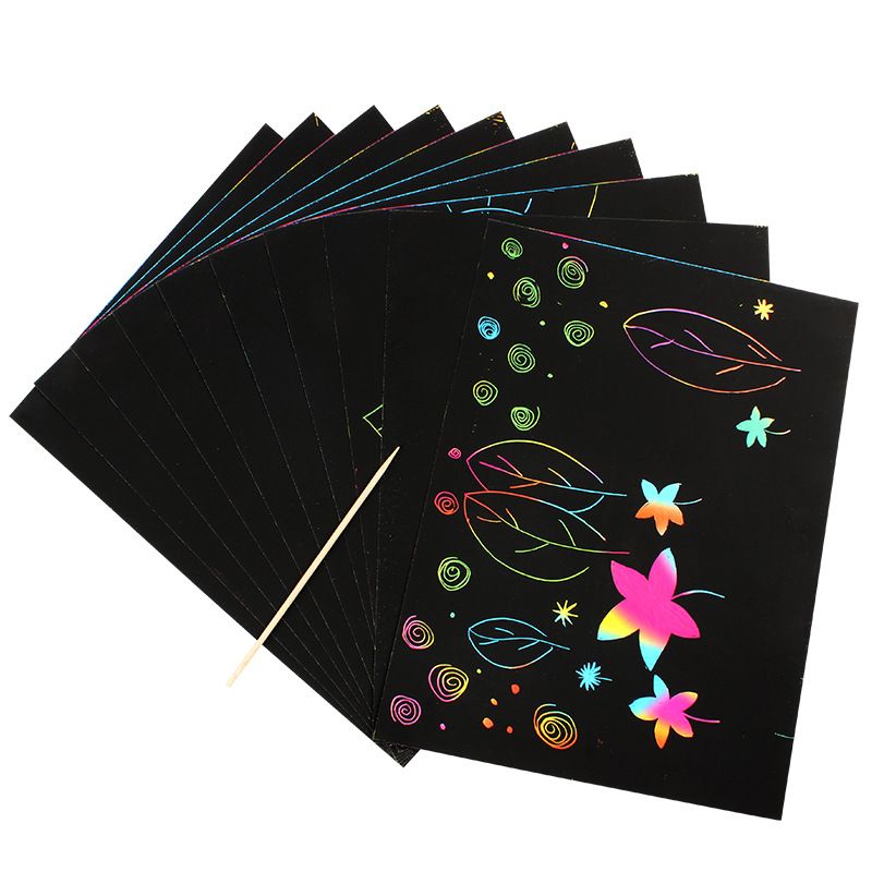 10pcs Scratch Paper Art Set, Rainbow Scratch Paper Crafts Supplies Black Scratch Drawing Pads Boards Sheets Notes Cards