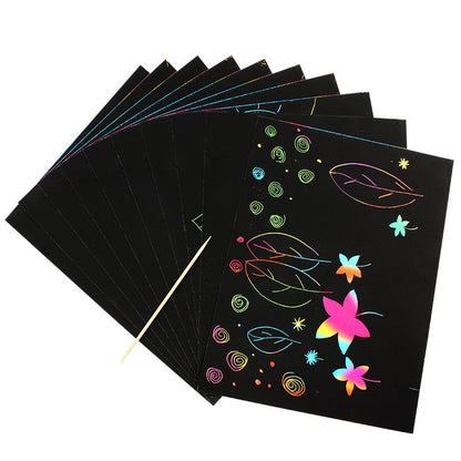 10pcs Scratch Paper Art Set, Rainbow Scratch Paper Crafts Supplies Black Scratch Drawing Pads Boards Sheets Notes Cards