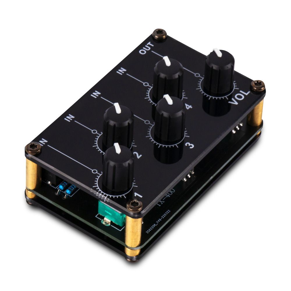 Audio Mixer, 4 Input 1 Output Mini Low Noise Sound Board Console Portable Passive Stereo Audio Mixer Mini Stereo Live Studio
