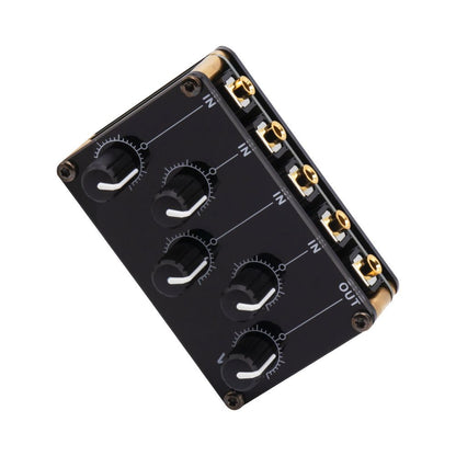 Audio Mixer, 4 Input 1 Output Mini Low Noise Sound Board Console Portable Passive Stereo Audio Mixer Mini Stereo Live Studio