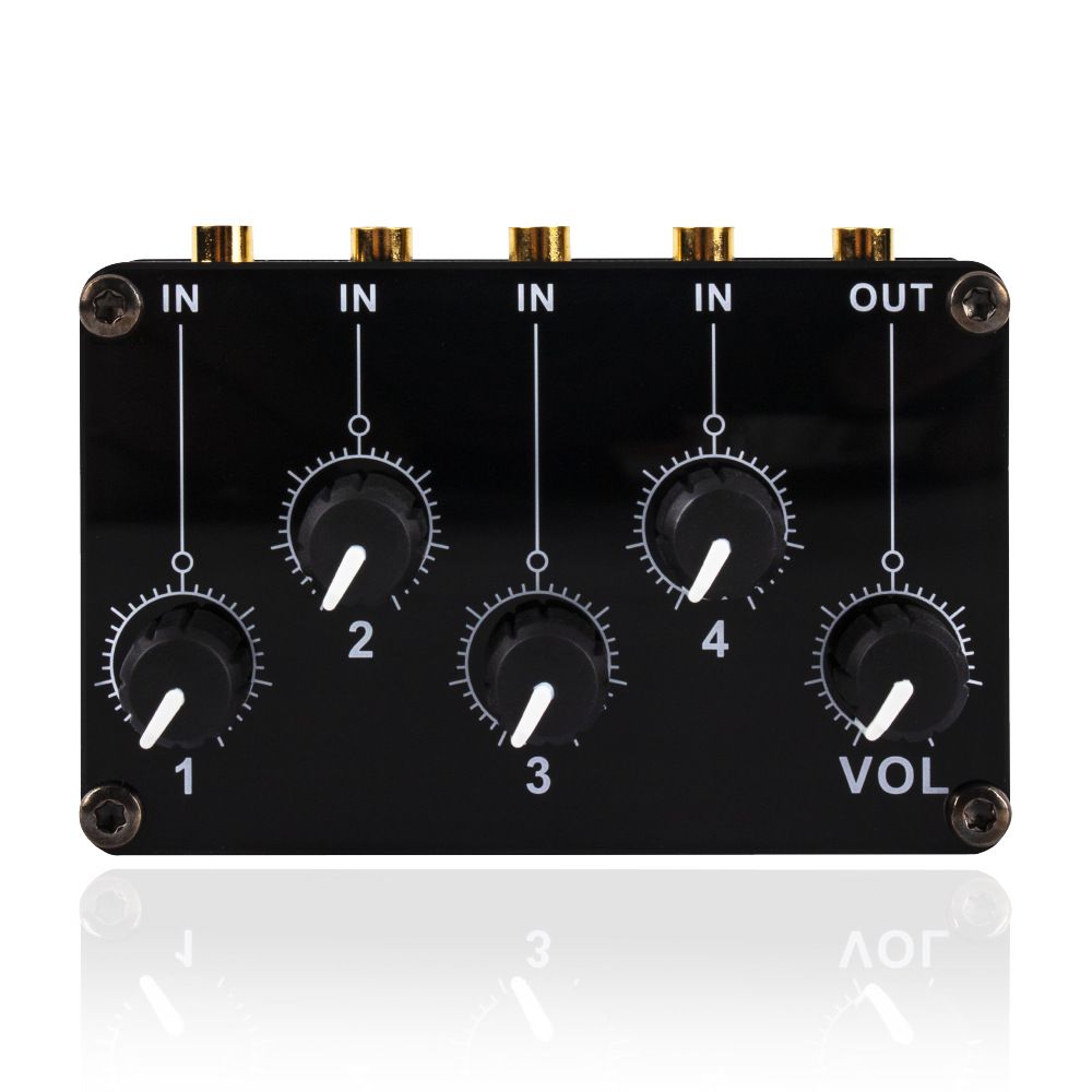 Audio Mixer, 4 Input 1 Output Mini Low Noise Sound Board Console Portable Passive Stereo Audio Mixer Mini Stereo Live Studio