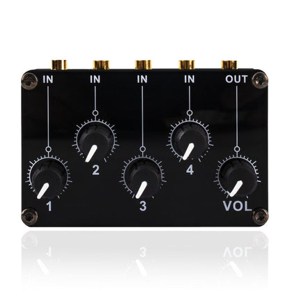 Audio Mixer, 4 Input 1 Output Mini Low Noise Sound Board Console Portable Passive Stereo Audio Mixer Mini Stereo Live Studio