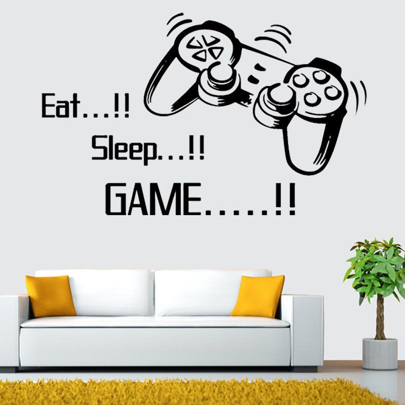 Game Wall Decals Eat Sleep Game Quote Wall Stickers Gamers World for Net Bar Living Rooms Bedroom Removable Kids and Boys Rooms