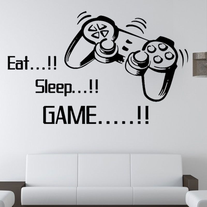 Game Wall Decals Eat Sleep Game Quote Wall Stickers Gamers World for Net Bar Living Rooms Bedroom Removable Kids and Boys Rooms