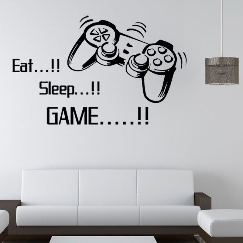 Game Wall Decals Eat Sleep Game Quote Wall Stickers Gamers World for Net Bar Living Rooms Bedroom Removable Kids and Boys Rooms
