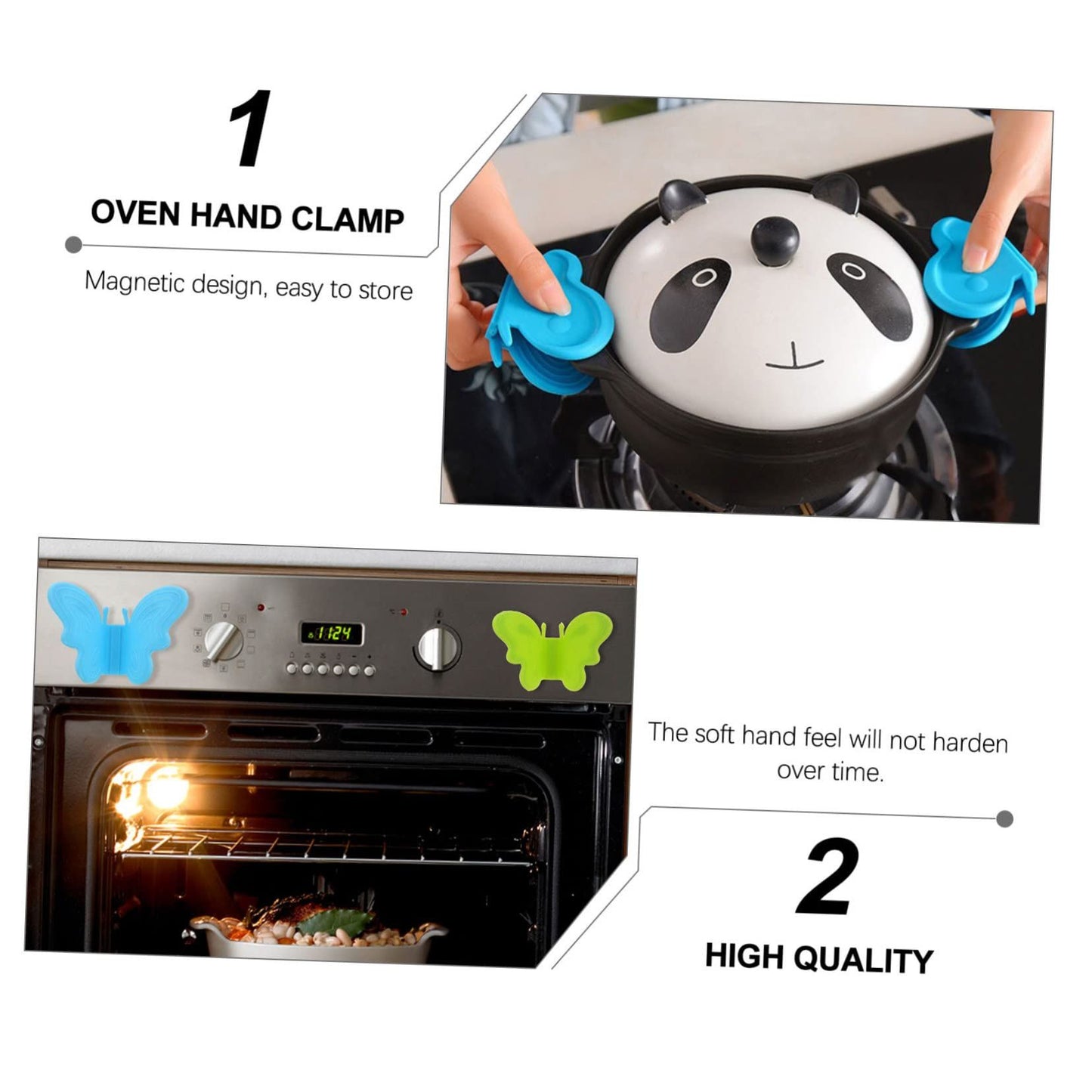 2pcs Oven Mitts Magnetic Oven Mitts Silicone Oven Hot Mitts Teapot Holders Anti- Scald Handle Cover Mini
