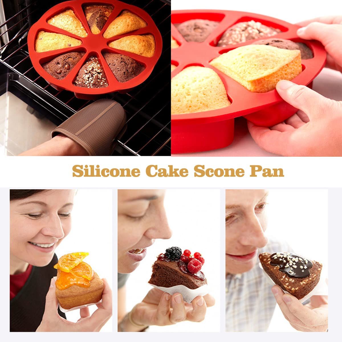 Non-stick Cake Baking Mold, Triangle 8 Cavity Pizza Pan, Food-grade Silicone Mold Specialty and Novelty Cake Pan for Brownies