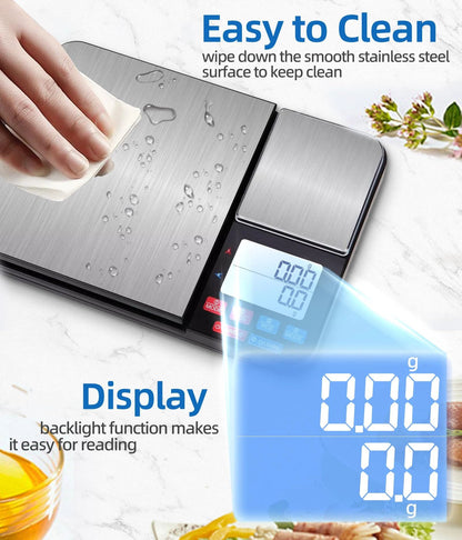 Dual Platform Digital Kitchen Scales, Food Scales with Two Precision, for Baking Cooking Coffee Jewelry, with Stainless Steel（195*140*27mm）