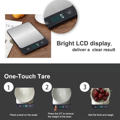 Digital Kitchen Food Scale for Cooking Baking Coffee Scale 5000g by 1g with Tare and LCD Display Food Weight Scale,（Black charging model）