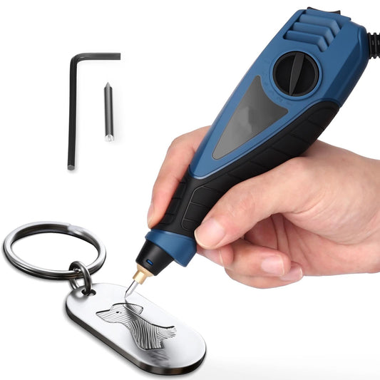 Engraver Pen, 25W 6 Speed Engraving Pen for Metal, Wood, Glass and Plastic, Handheld Engraving Etching Tool with Tungsten Carbide Steel Bit and Hex Key Ink blue 220V