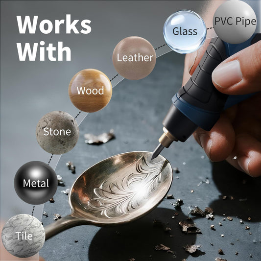 Engraver Pen, 25W 6 Speed Engraving Pen for Metal, Wood, Glass and Plastic, Handheld Engraving Etching Tool with Tungsten Carbide Steel Bit and Hex Key Ink blue 220V
