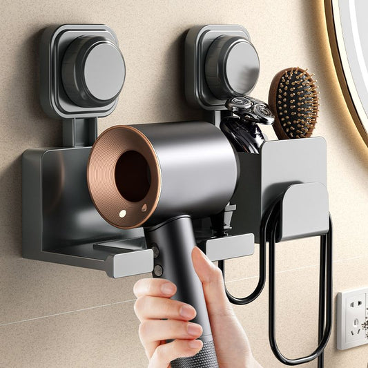 Hair Dryer Holder Wall Mounted with Tool Organizer, Blow Dryer Holder Compatible, Hair Dryer Hanger Mount for Bathroom, Vanity, Gray