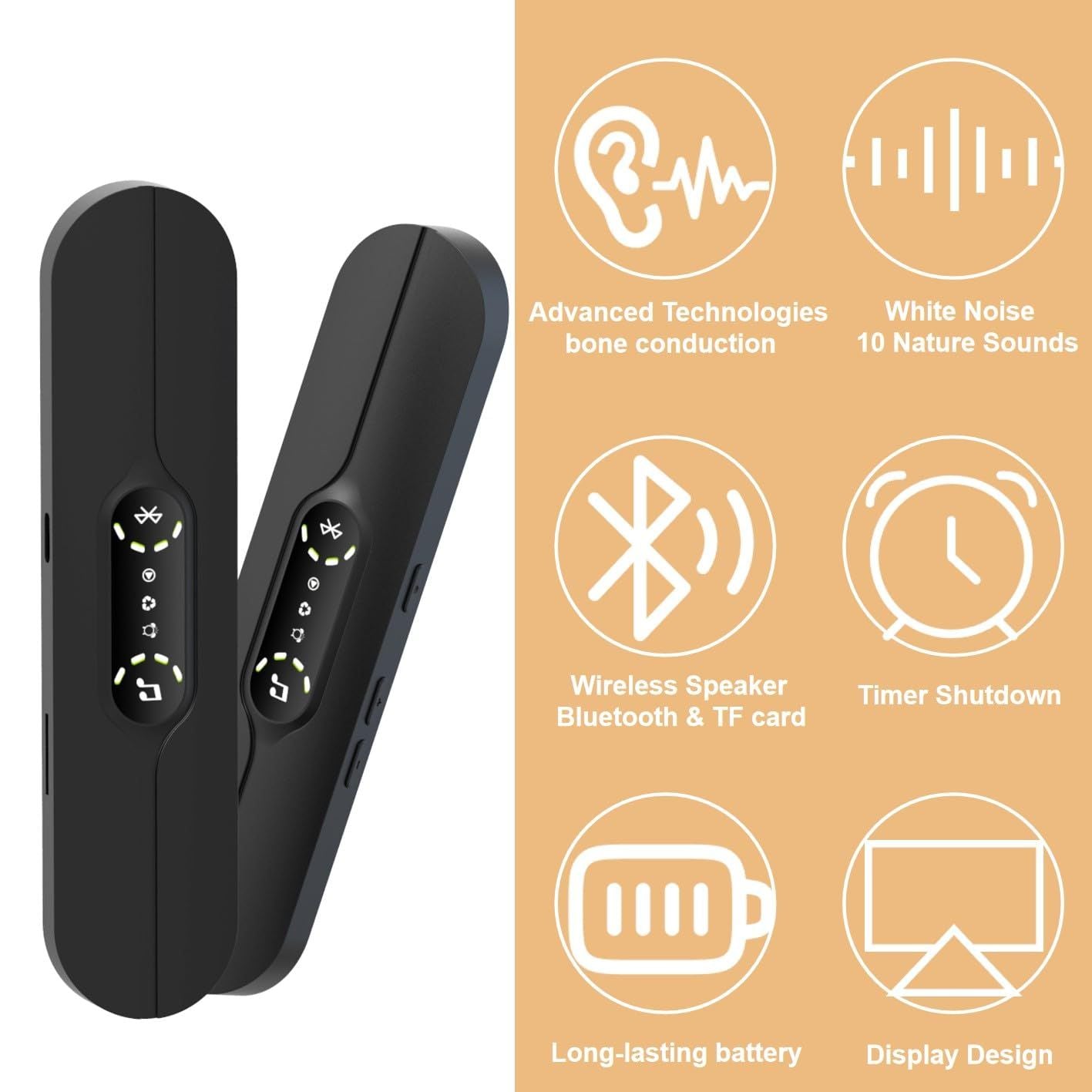 Pillow Speakers for Sleeping,Portable Bluetooth Speaker with Bone Conduction, 10 White Noises, Display, Volume Control,  black