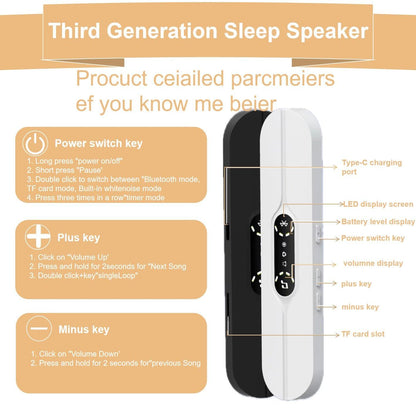 Pillow Speakers for Sleeping,Portable Bluetooth Speaker with Bone Conduction, 10 White Noises, Display, Volume Control,  black