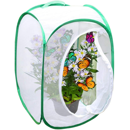 Insect and Butterfly Habitat Cage Terrarium Pop-up 24 Inches Tall with Zipper Protection or Housefly for Chicken and Reptile Feed, Green