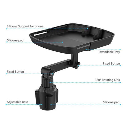 Larger Cup Holder Tray, Car Food Tray for Eating, Detachable 3 in 1 Car Cup Holder Expander and 360° Rotating Car Cup Holder Tray Table with Phone Holder, Road Trip Essentials
