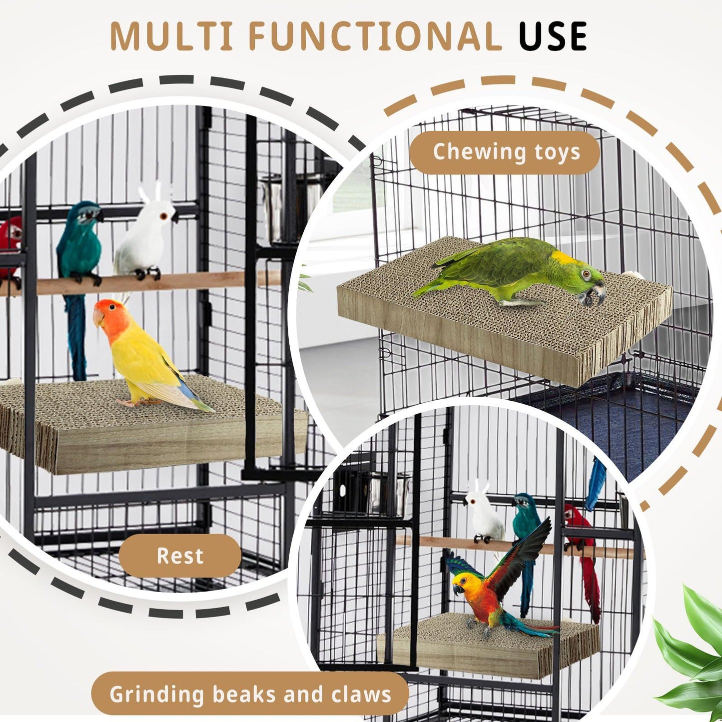 2 Pieces Bird Chew Toy Parrot Cage Perch Cardboard Platform Bird Paw Grinding Stand Parrot Cage Playground for Macaws, Small Parakeets, Conures, Budgies, Finches Conure Cockatiel (large size)