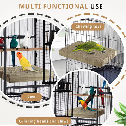 2 Pieces Bird Chew Toy Parrot Cage Perch Cardboard Platform Bird Paw Grinding Stand Parrot Cage Playground for Macaws, Small Parakeets, Conures, Budgies, Finches Conure Cockatiel (large size)