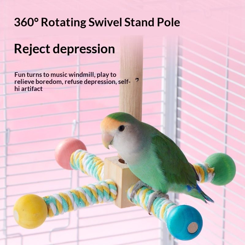 360 ° rotating station pole Interactive Spinning Toys, Enrichment Bird Cage Accessories Perch Toys for Medium-Sized Birds Cockatiel Ring-Necked  (Monochrome version)
