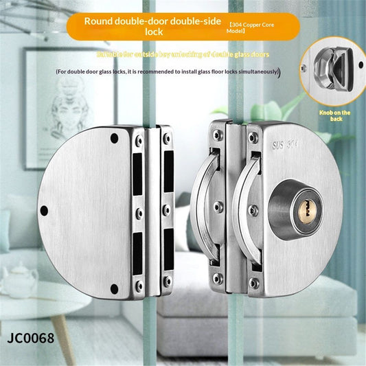 Glass Door Lock with Stainless Steel Double Bolts Swing Push, Double Sliding Security Door Lock  Thick Glass