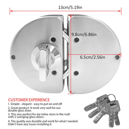 Glass Door Lock with Stainless Steel Double Bolts Swing Push, Double Sliding Security Door Lock  Thick Glass