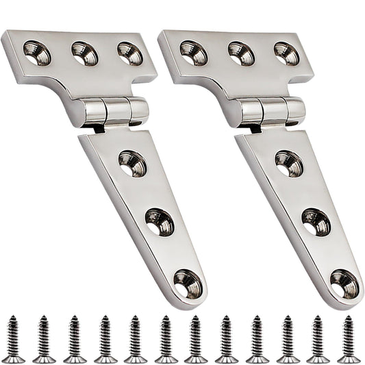 2 pack Stainless Steel T Hinges Marine Grade Heavy Duty Boat Hatch Hinge Casting Cabinet Hardware Door Hinge with Screws