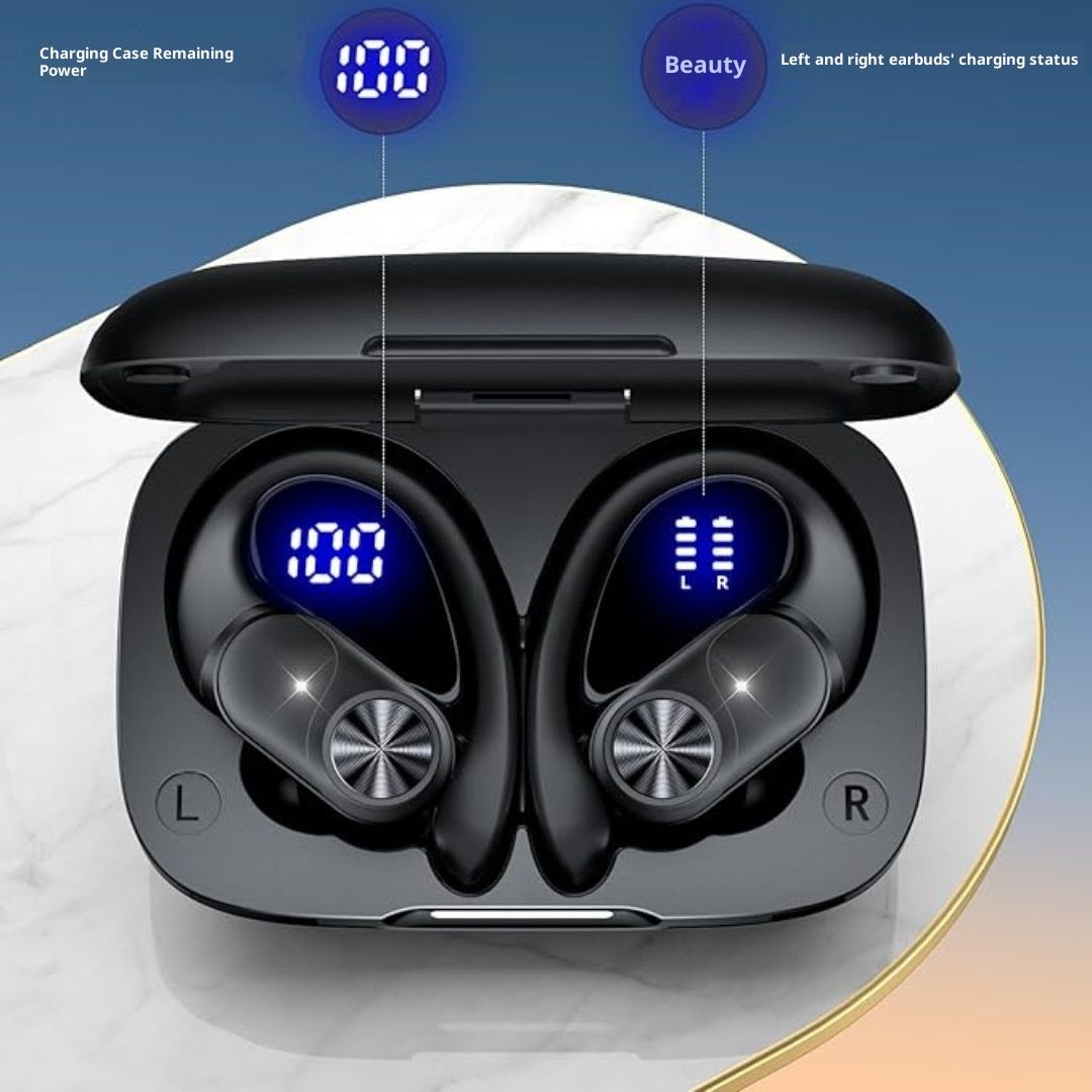 Bluetooth Headphones Wireless Earbuds 80hrs Playtime Wireless Charging Case Digital Display Sports Ear Buds with Earhook Deep Bass IPX7 Waterproof Over-Ear Earphones for TV Phone Laptop Black