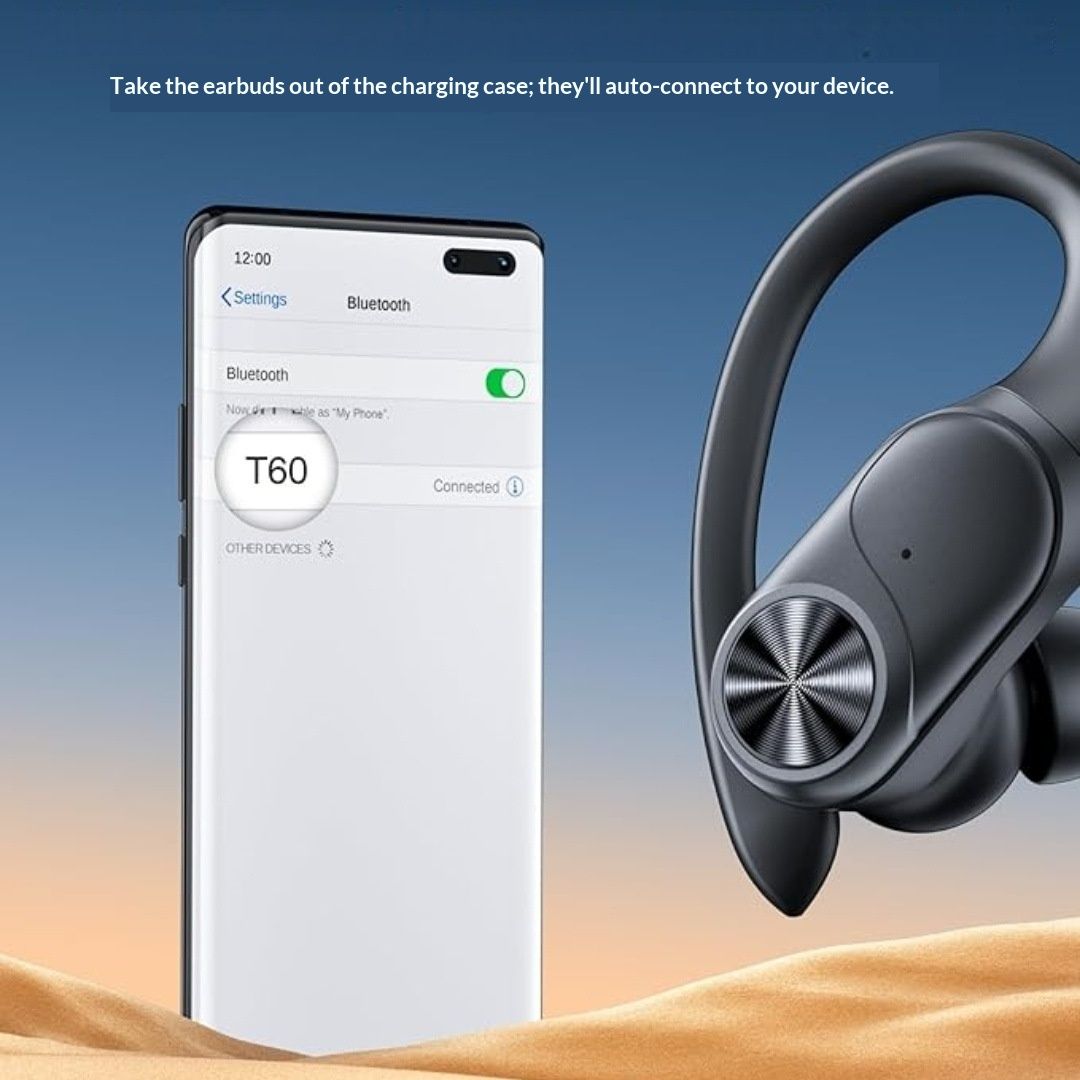 Bluetooth Headphones Wireless Earbuds 80hrs Playtime Wireless Charging Case Digital Display Sports Ear Buds with Earhook Deep Bass IPX7 Waterproof Over-Ear Earphones for TV Phone Laptop Black