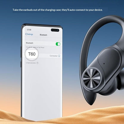 Bluetooth Headphones Wireless Earbuds 80hrs Playtime Wireless Charging Case Digital Display Sports Ear Buds with Earhook Deep Bass IPX7 Waterproof Over-Ear Earphones for TV Phone Laptop Black