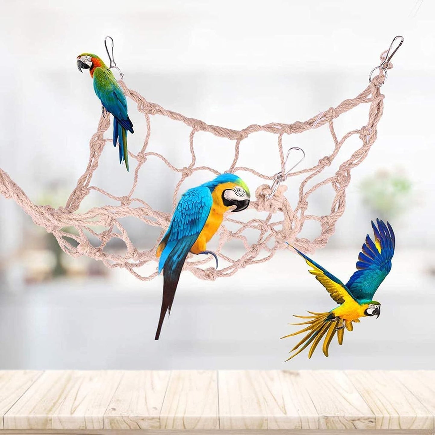 Bird Rope Perch Swing Climbing Net Toy Parrot Hammock for Cockatiels Cockatoo Rat Gerbil Chinchilla（60*60cm）