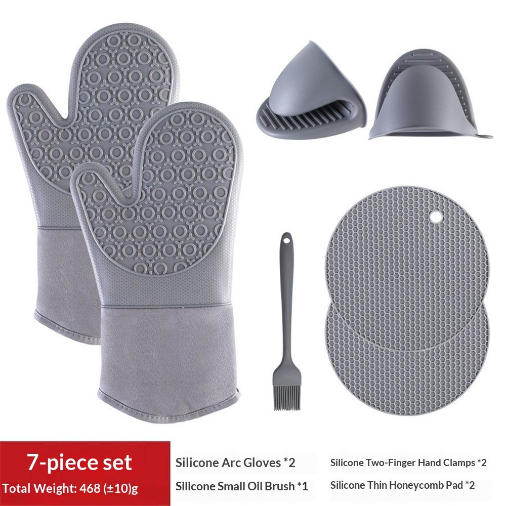 7PCS Oven Mitts and Pot Holders Sets - 480°F Heat Resistant Pot Holders and Oven Mitts, Extra Long Silicone Oven Mitts for Cooking, Non-Slip Oven Mitt with Soft Cotton Lining