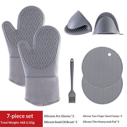 7PCS Oven Mitts and Pot Holders Sets - 480°F Heat Resistant Pot Holders and Oven Mitts, Extra Long Silicone Oven Mitts for Cooking, Non-Slip Oven Mitt with Soft Cotton Lining