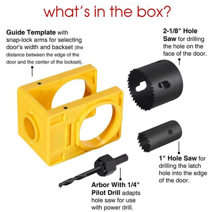 Door Lock Installation Kit, Hole Saw Set with Arbor Positioning Frame Guide Template, Door Lock Hole Cutter for Wood Doors