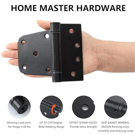 Self-Closing Spring Gate Hinge Heavy Duty Automatic T Hinges Steel Black Finish with Screws 2-Pack for Wood Fence Gate Vinyl Shed Door