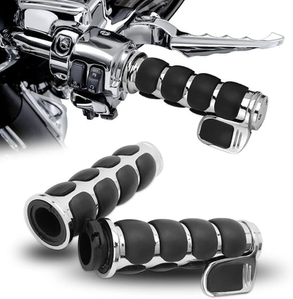 2.5cm Motorcycle Handlebar Hand Grips w/Throttle Compatible Street Bike Dirt Bike Cruiser and Chopper (Sliver Flat Angle)