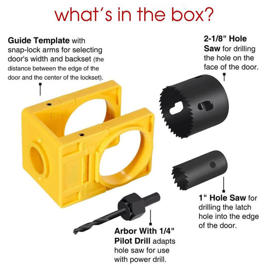 Door Lock Installation Kit, Hole Saw Set with Arbor Positioning Frame Guide Template, Door Lock Hole Cutter for Wood Doors