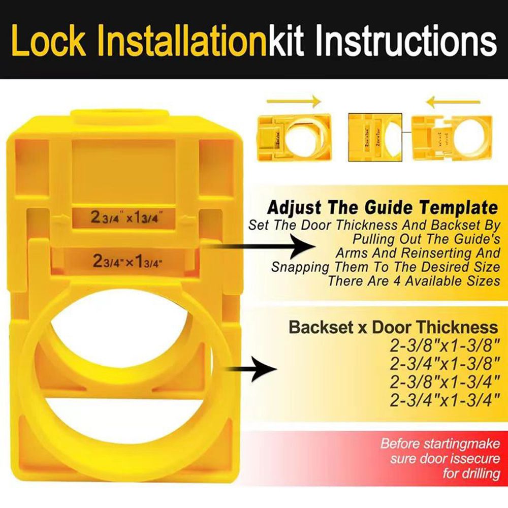 Door Lock Installation Kit, Hole Saw Set with Arbor Positioning Frame Guide Template, Door Lock Hole Cutter for Wood Doors