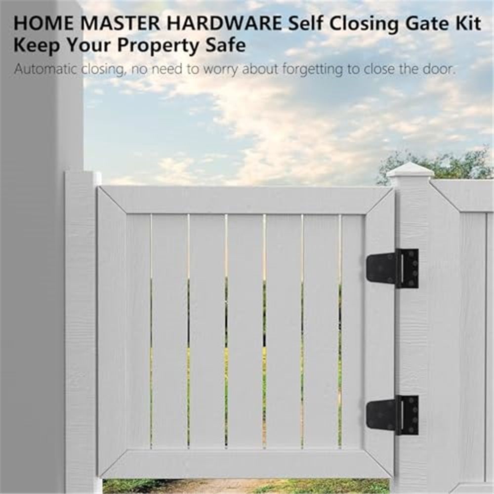 Self-Closing Spring Gate Hinge Heavy Duty Automatic T Hinges Steel Black Finish with Screws 2-Pack for Wood Fence Gate Vinyl Shed Door