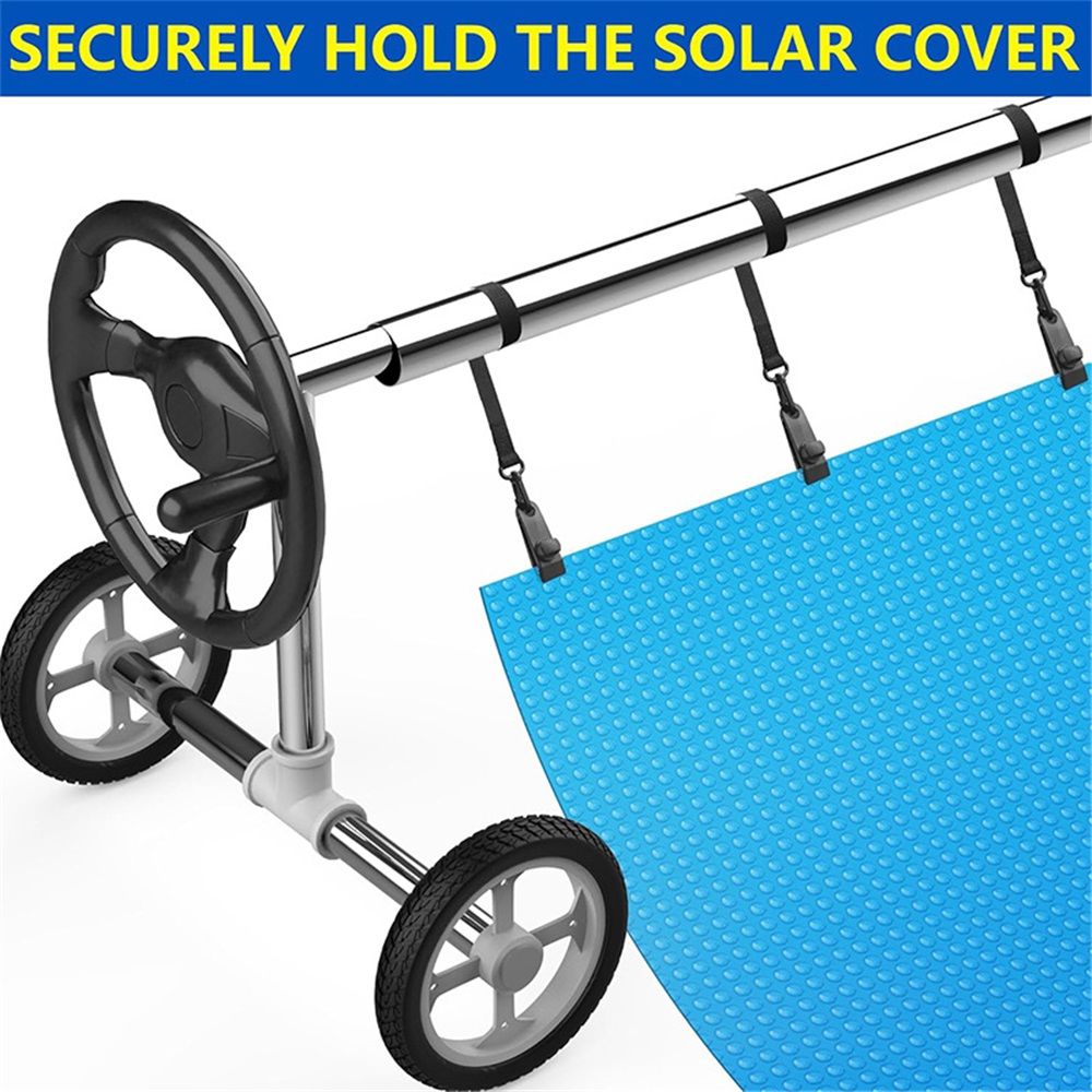 Upgraded Pool Solar Cover Reel Straps,24 Pcs Including 8 Snap-Lock Solar Cover Clips,8 Pcs 3 Times Denser Nylon Solar Cover Straps,8 Hook