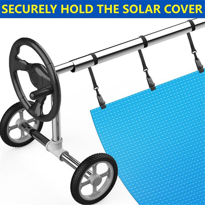 Upgraded Pool Solar Cover Reel Straps,24 Pcs Including 8 Snap-Lock Solar Cover Clips,8 Pcs 3 Times Denser Nylon Solar Cover Straps,8 Hook