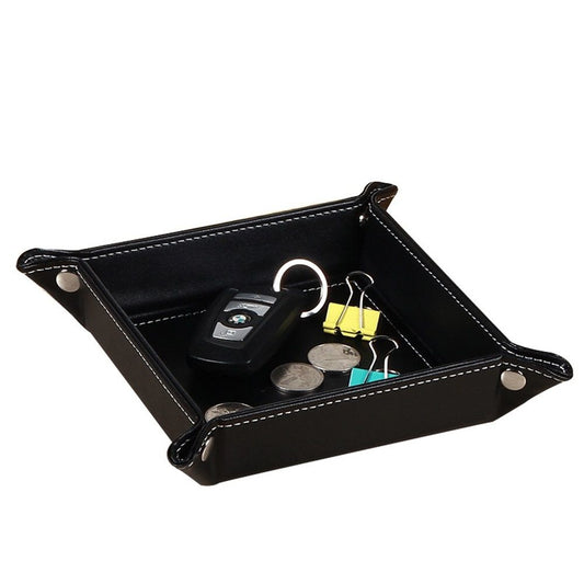 2 pack Premium Leather Tray for Men Jewelry Organizer, Desktop Storage,Key Wallets Cell Phones Tray Nightstand or Dresser Organizer Plate (Black)